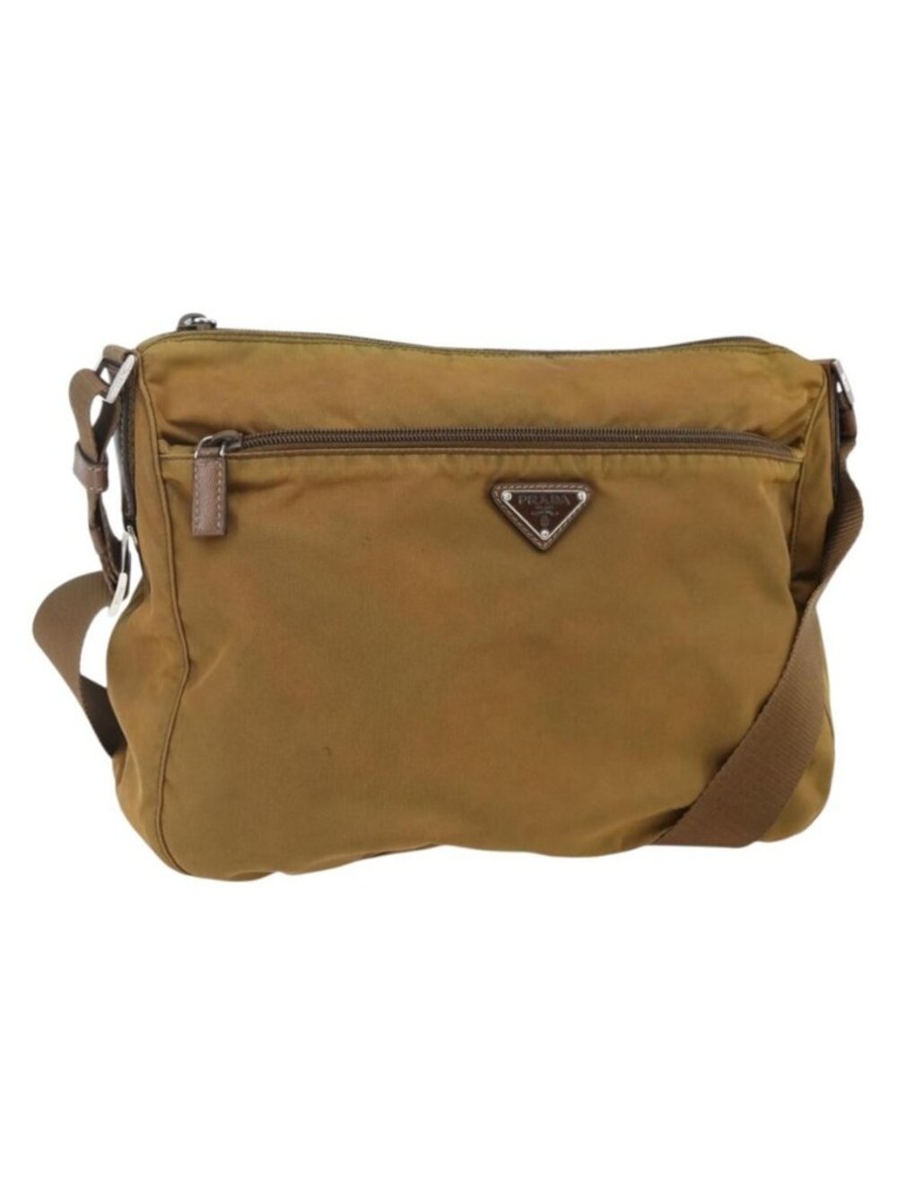 Authentic PRADA Shoulder Bag Nylon Beige Silver